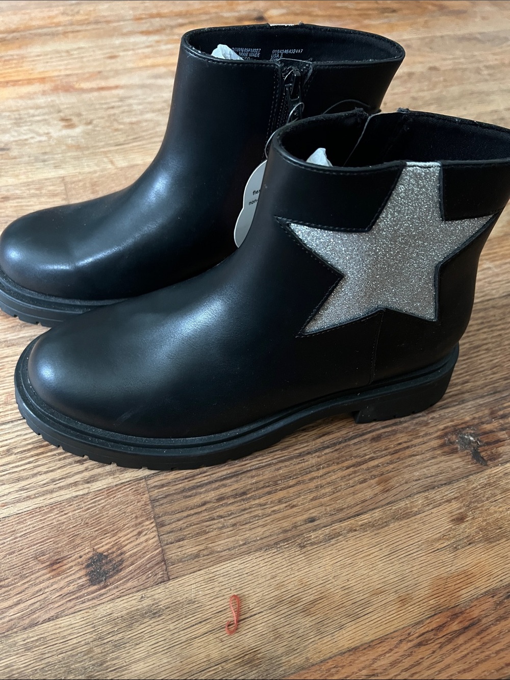 Wonder nation Kids Black Ankle Boots with Silver Star Accent